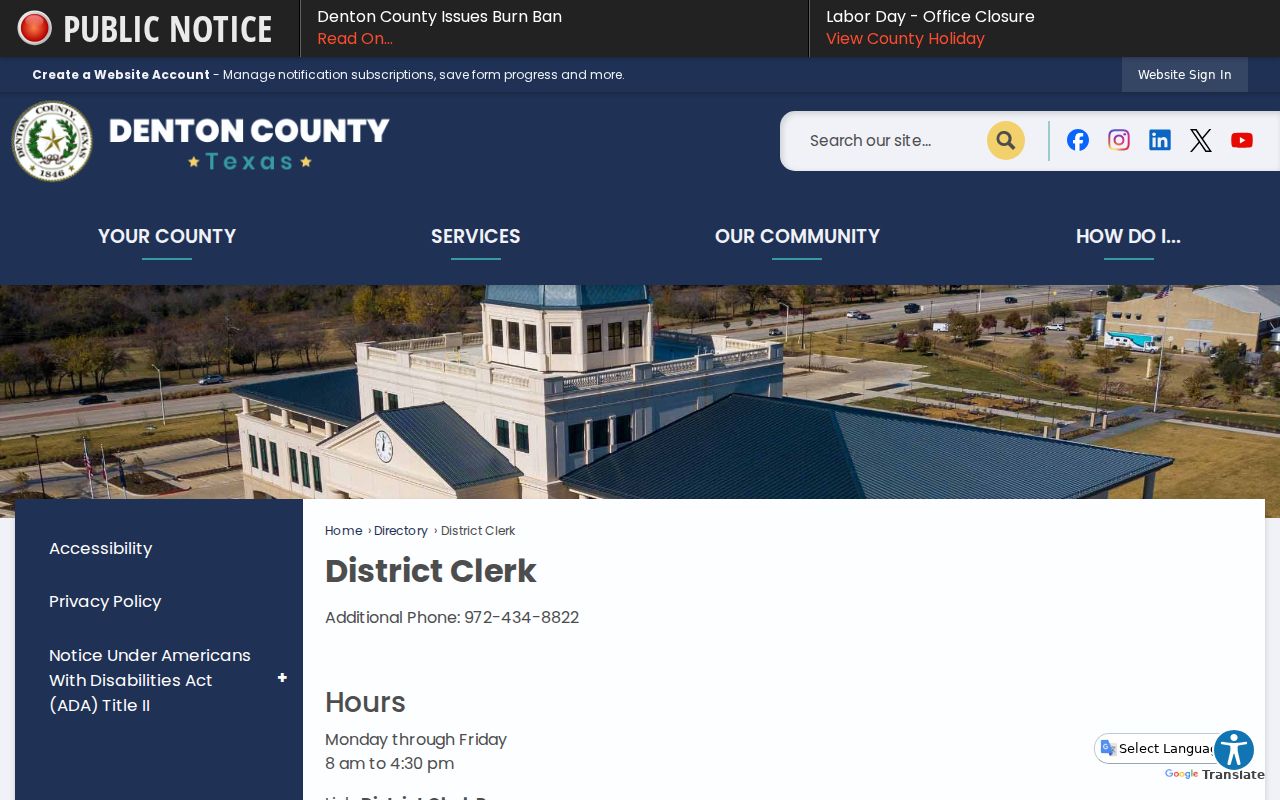 Denton County civil docket clerk contact rows