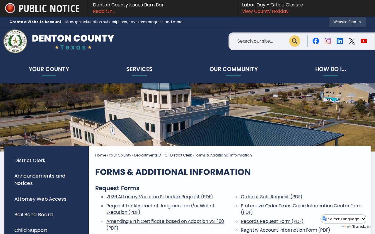 Denton County court records request forms list