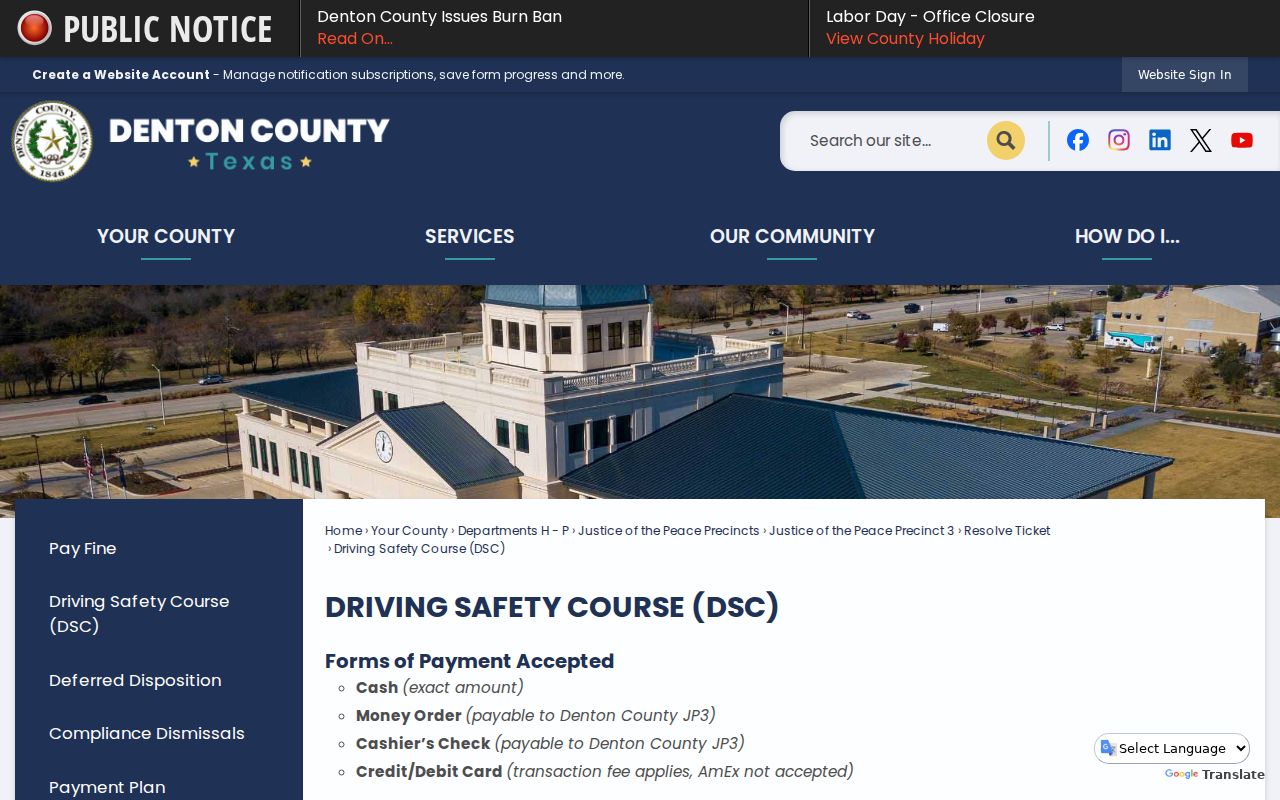 Denton County traffic court records JP3 driving safety rules