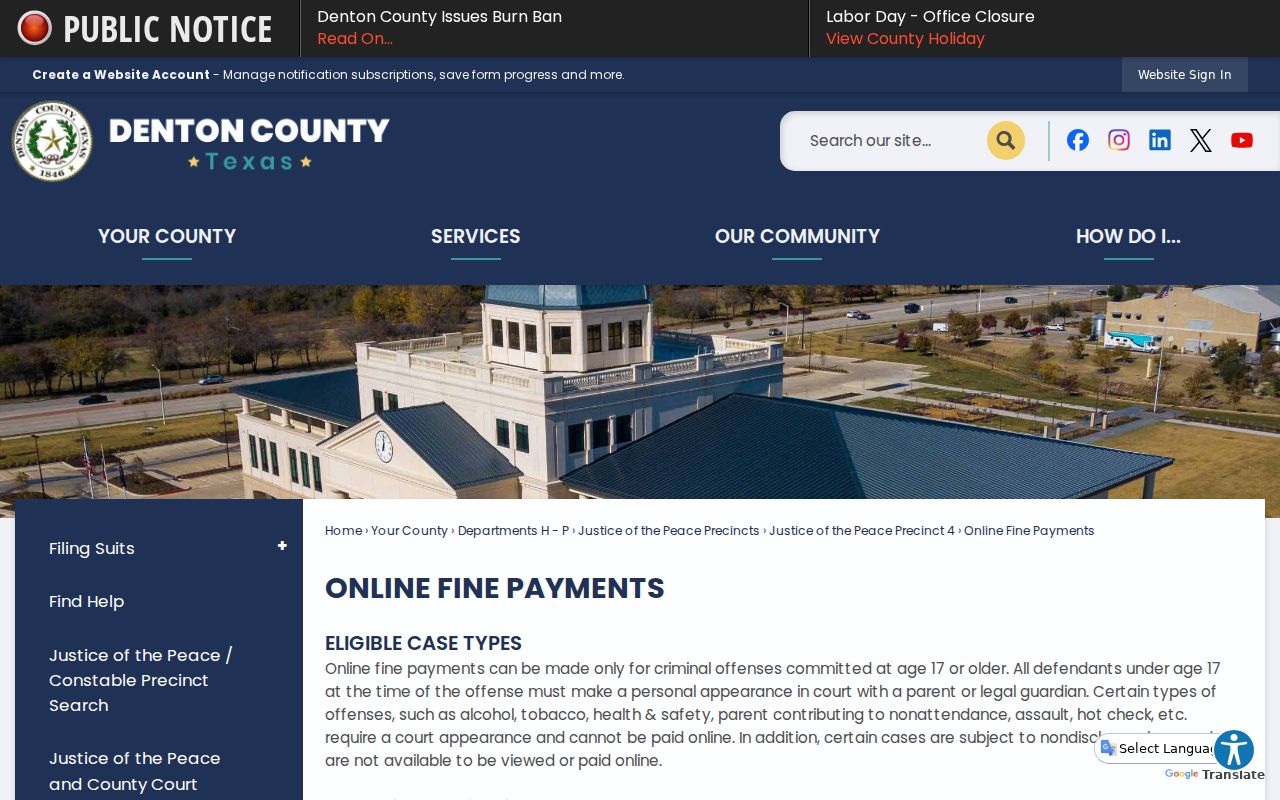 Denton County traffic court records online fine payment rules