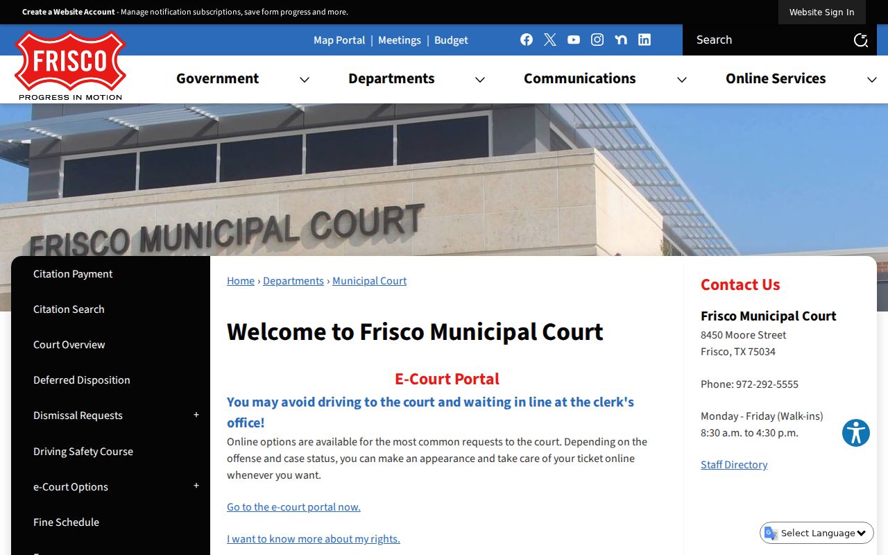 Frisco court docket jurisdiction location and phone