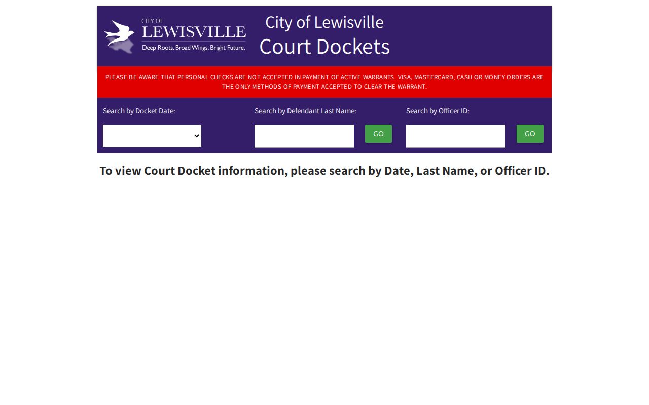 Lewisville court docket date name and officer search