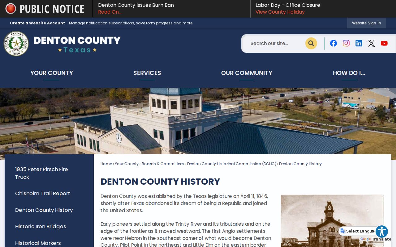 Denton County courthouse and records history timeline